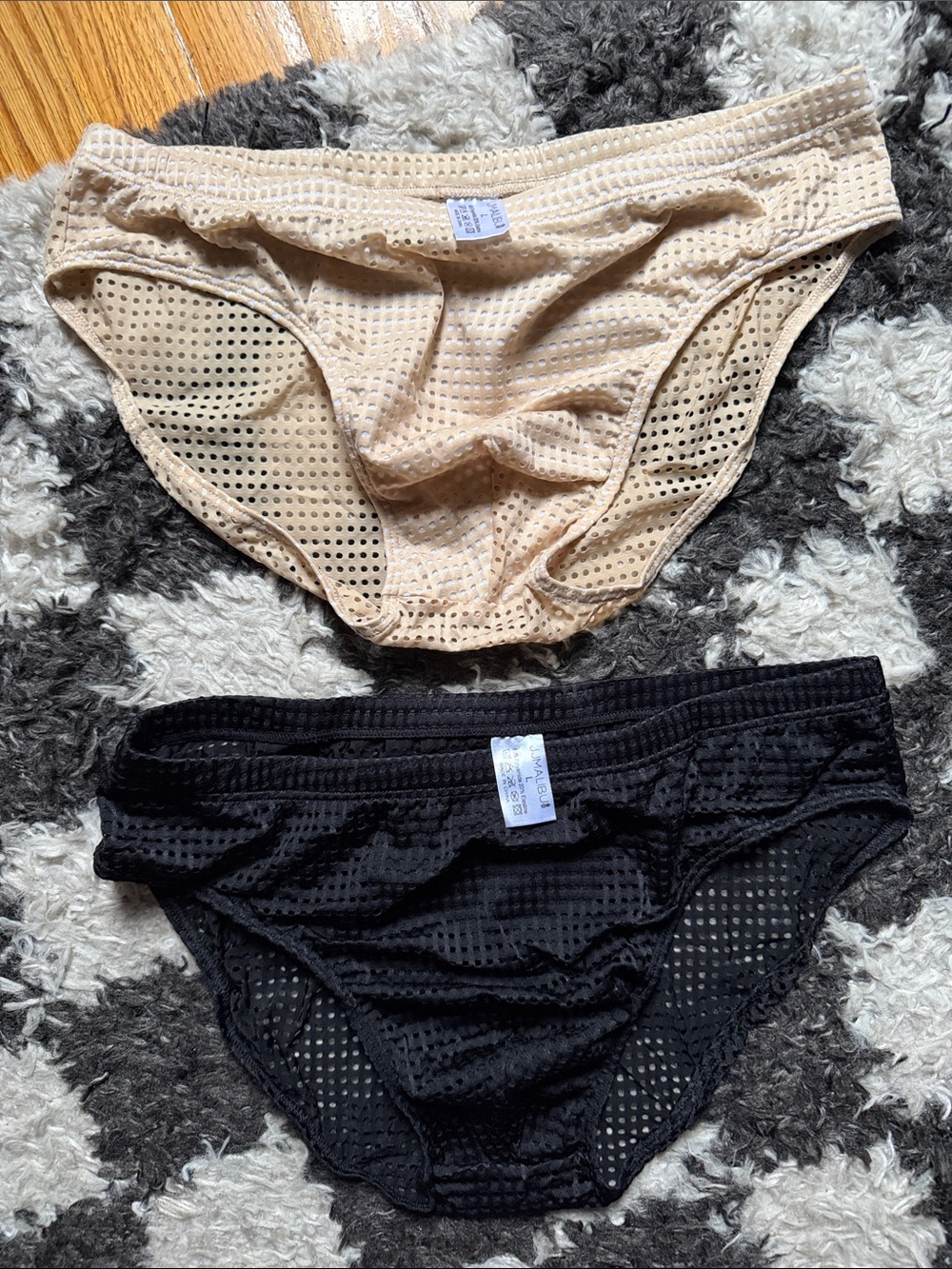 JJ Malibu Mesh Swim Bikini Briefs Bundle - Nude & Black, Size Large (2-Pack)